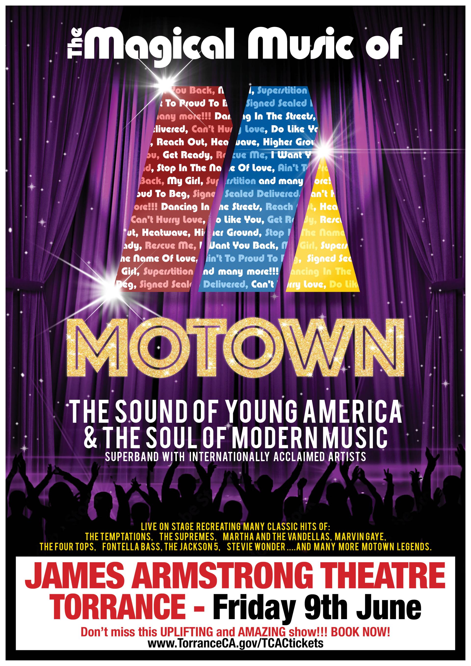 Flier that reads "Magic of Motown at the James Armstrong Theatre on Friday, June 9th"